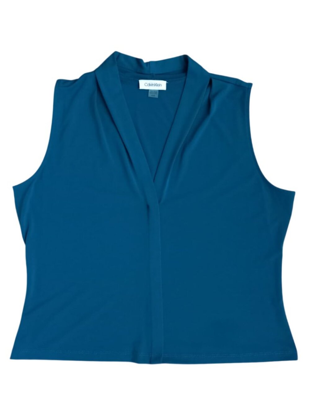 Calvin Klein Teal Sleeveless Blouse Women's Size M V Neck Work Office Top